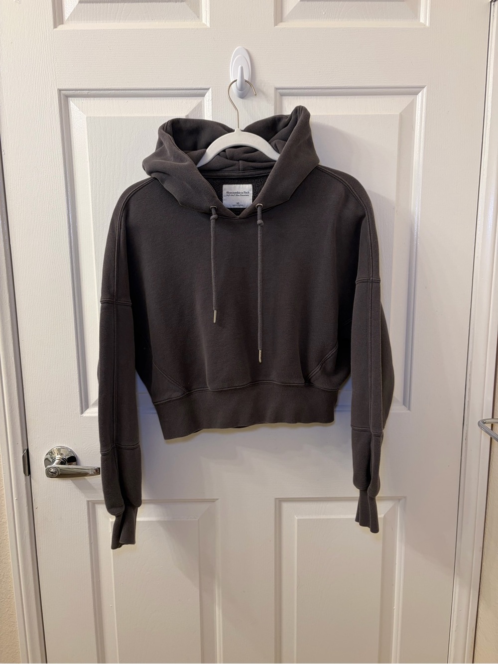 Abercrombie & Fitch Cropped Sunday Hoodie in Cool Gray XS